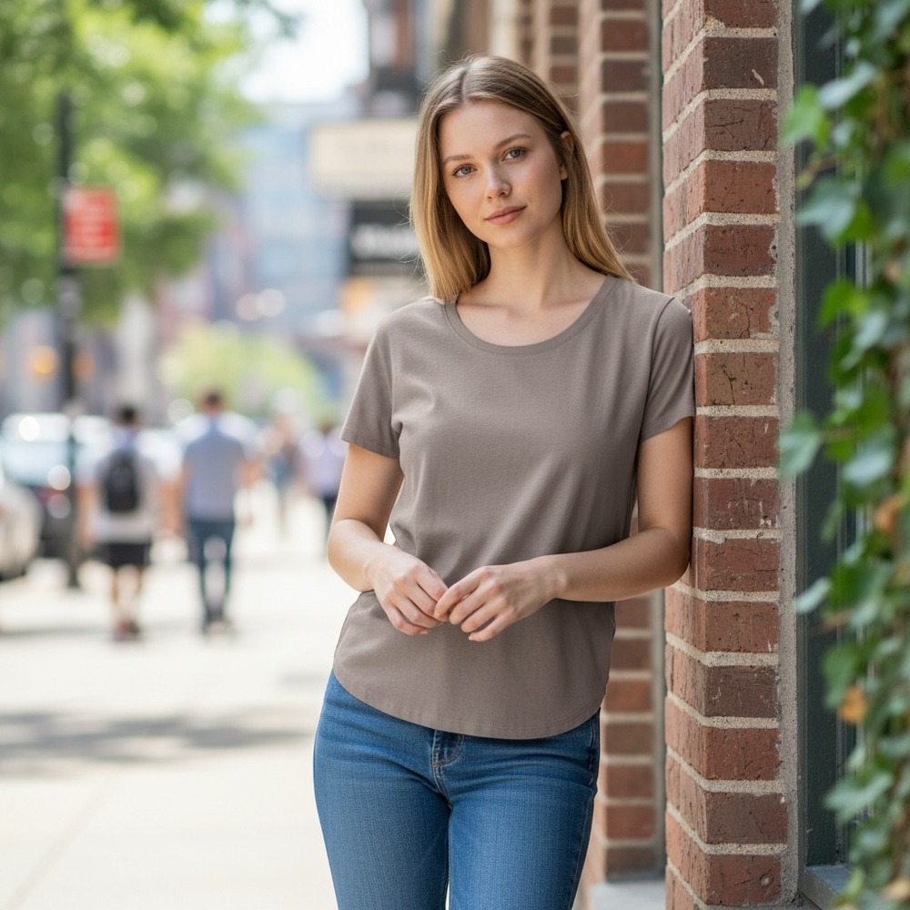 Quince Womens S Organic Cotton Scoop Neck Tee Taupe Brown Minimalist Everyday